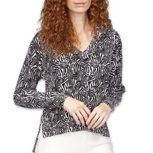 Michael Kors Sweater Drop Hem Long Sleeves Zebra Print Design Black/White L NWT